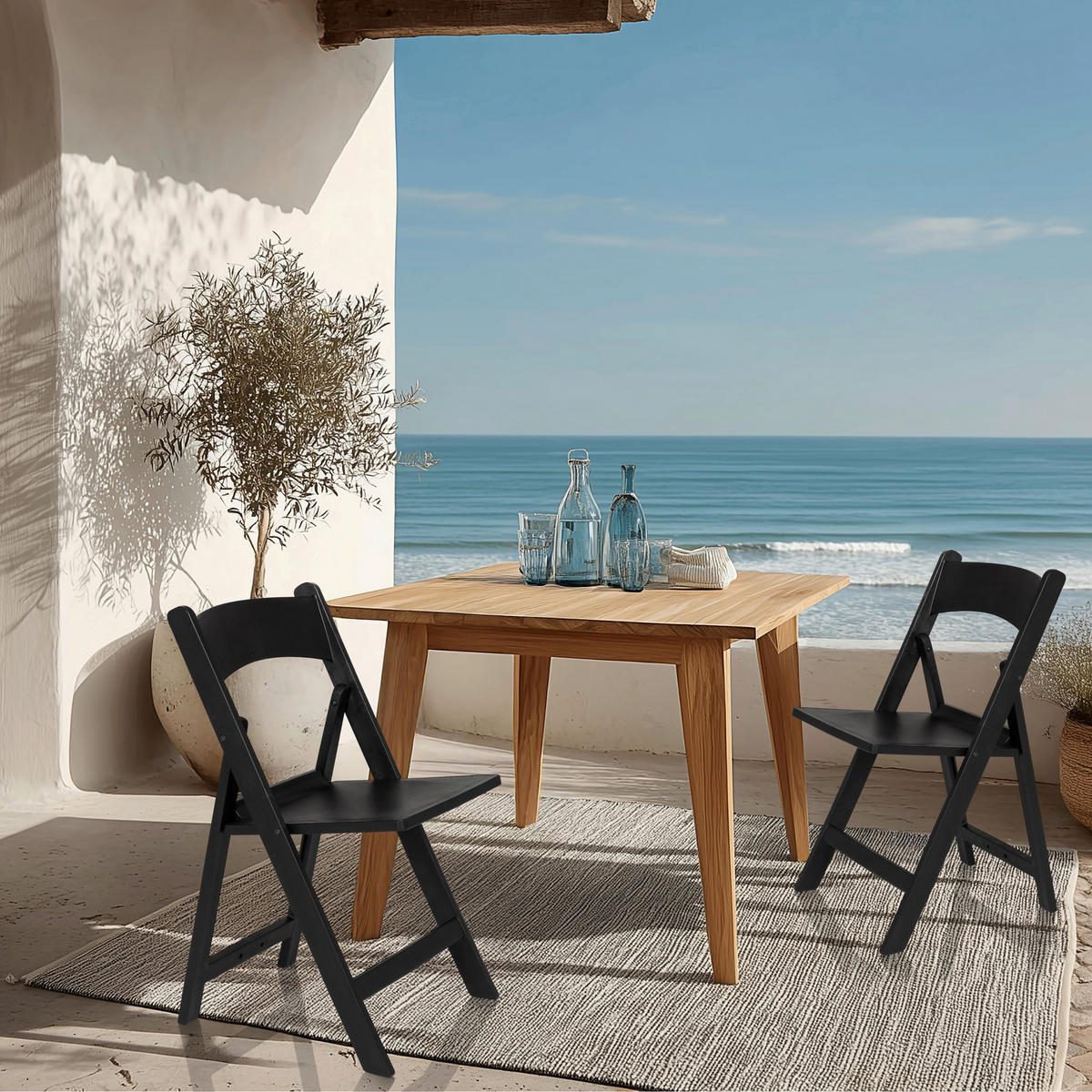 GARTENKLAPPSTUHL-SET in Kunststoff Schwarz  - Schwarz, MODERN, Kunststoff (44/80/47cm) - MID.YOU