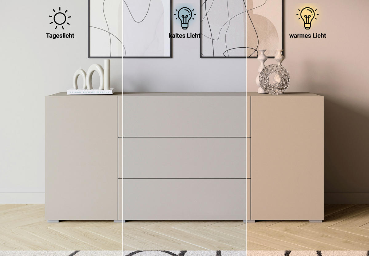 SIDEBOARD Berlin 150/68/38,5 cm 3 låda(or)  - grå/kashmir, Design, trämaterial/plast (150/68/38,5cm) - P & B