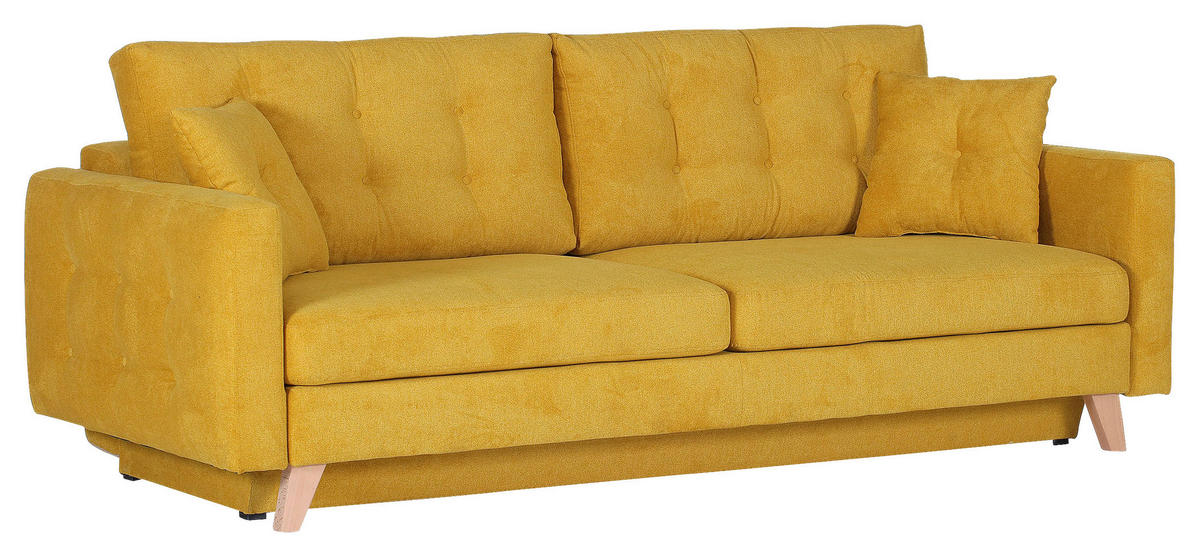BÄDDSOFFA i flatväv gul  - naturfärgad/gul, Klassisk, textil (225/70/98cm) - Livetastic
