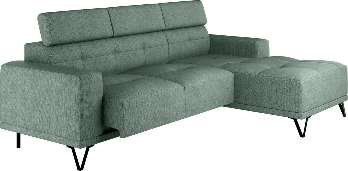ECKSOFA Waldgrün Chenille  - Waldgrün/Schwarz, KONVENTIONELL, Textil/Metall (264/178cm) - Hom`in