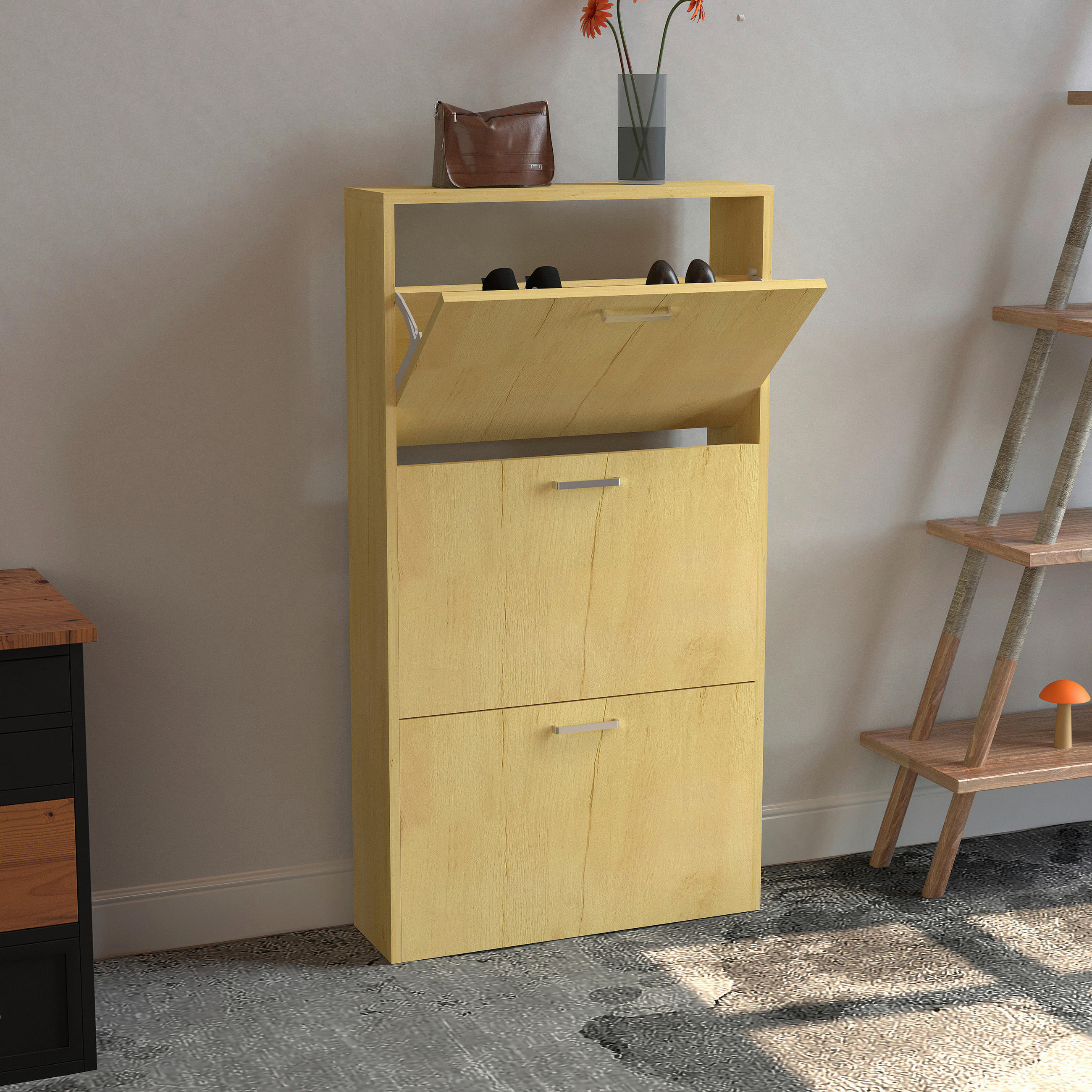 SCHUHSCHRANK Sulos  in 50/108/17 cm  - Honigeiche/Silberfarben, Design, Holzwerkstoff/Kunststoff (50/108/17cm) - MID.YOU