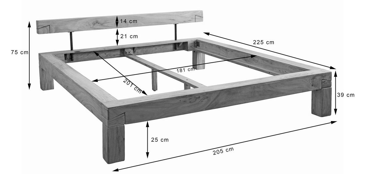 BALKENBETT 180/200 cm  in Naturfarben   - Naturfarben/Akaziefarben, MODERN, Holz (180/200cm) - MID.YOU