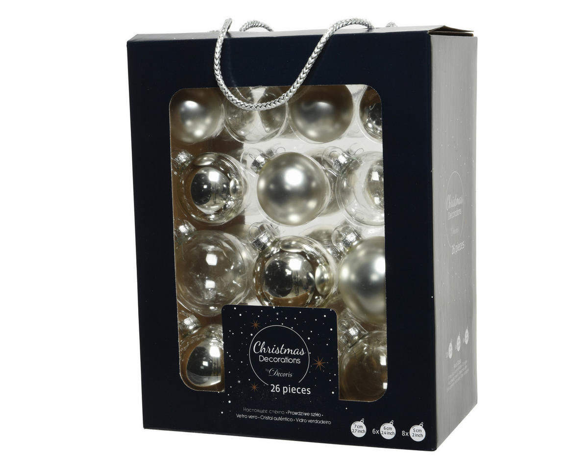 SET KROGLIC ZA BOŽIČNO JELKO - srebrne barve, Basics, steklo (7cm) - X-Mas
