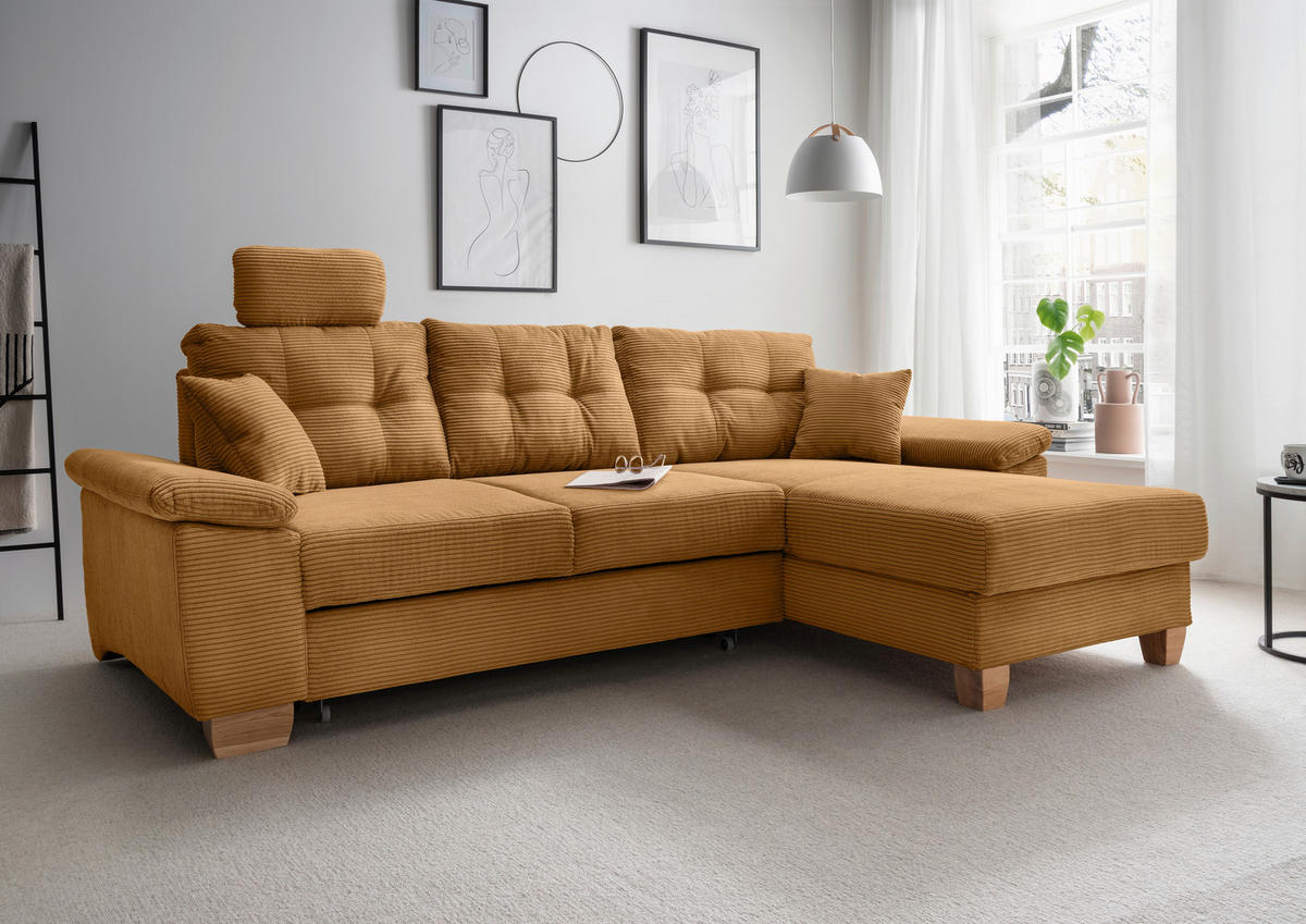 ECKSOFA in Cord Goldfarben  - Goldfarben/Naturfarben, Modern, Holz/Textil (270/176cm) - Livetastic