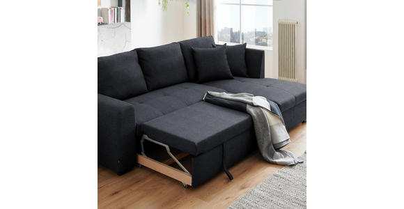 ECKSOFA inkl.Funktionen Dunkelgrau Webstoff  - Dunkelgrau/Schwarz, Design, Kunststoff/Textil (238/158cm) - Xora