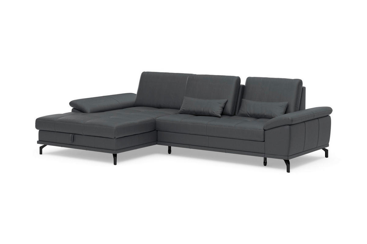 ROHOVÁ SEDAČKA, textil, koža, čierna - čierna, Basics, kov/koža (176/301cm) - Sit & More