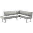 ECKBANK 227/165 cm  in Edelstahlfarben, Hellgrau  - Edelstahlfarben/Hellgrau, Design, Textil/Metall (227/165cm) - Moderano