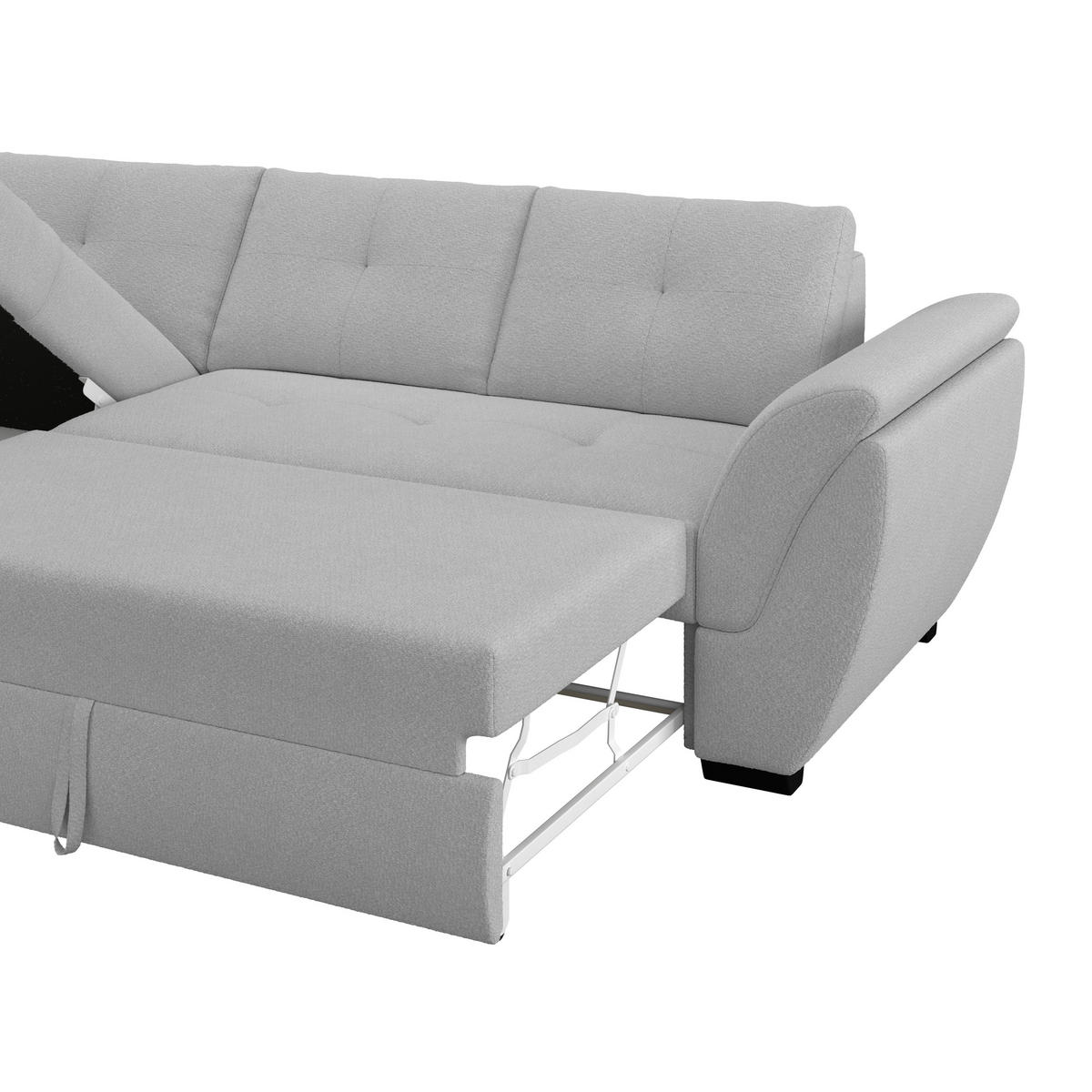 ECKSOFA Hellgrau Zierkissen, Bettkasten, Schlaffunktion, Rücken echt  - Hellgrau/Schwarz, KONVENTIONELL, Kunststoff/Textil (187/278cm) - MID.YOU