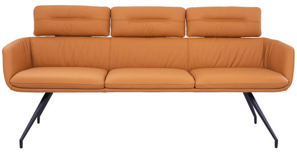 SITZBANK 200/91/70 cm Echtleder Schwarz, Cognac  - Cognac/Schwarz, Design, Leder/Metall (200/91/70cm) - Dieter Knoll