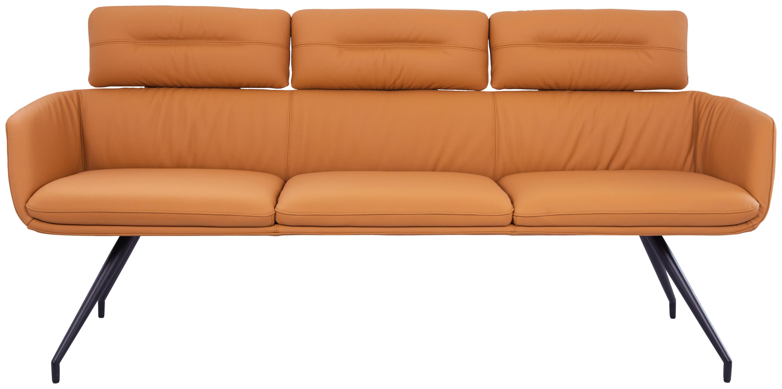 SITZBANK 200/91/70 cm Echtleder Cognac, Schwarz  - Cognac/Schwarz, Design, Leder/Metall (200/91/70cm) - Dieter Knoll