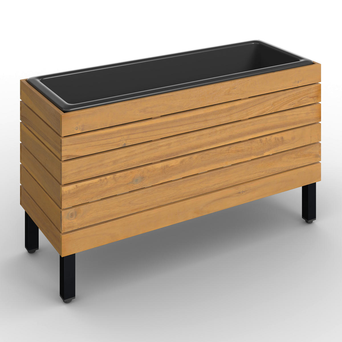 UZDIGNUTA LEJA - boja akacije/crna, Moderno, drvo/metal (69/41/26cm) - Bessagi Garden