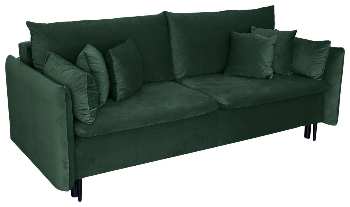 SCHLAFSOFA Velours Grün  - Schwarz/Grün, Design, Holz/Kunststoff (220/96/102cm) - MID.YOU