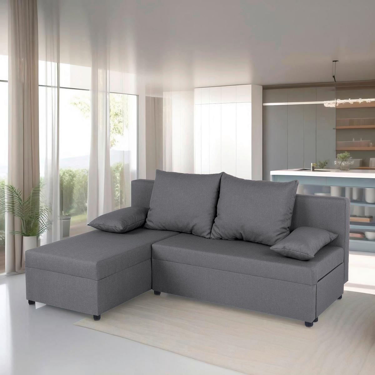 ECKSOFA Silberfarben  - Silberfarben/Schwarz, Design, Kunststoff/Textil (195/147cm) - P & B