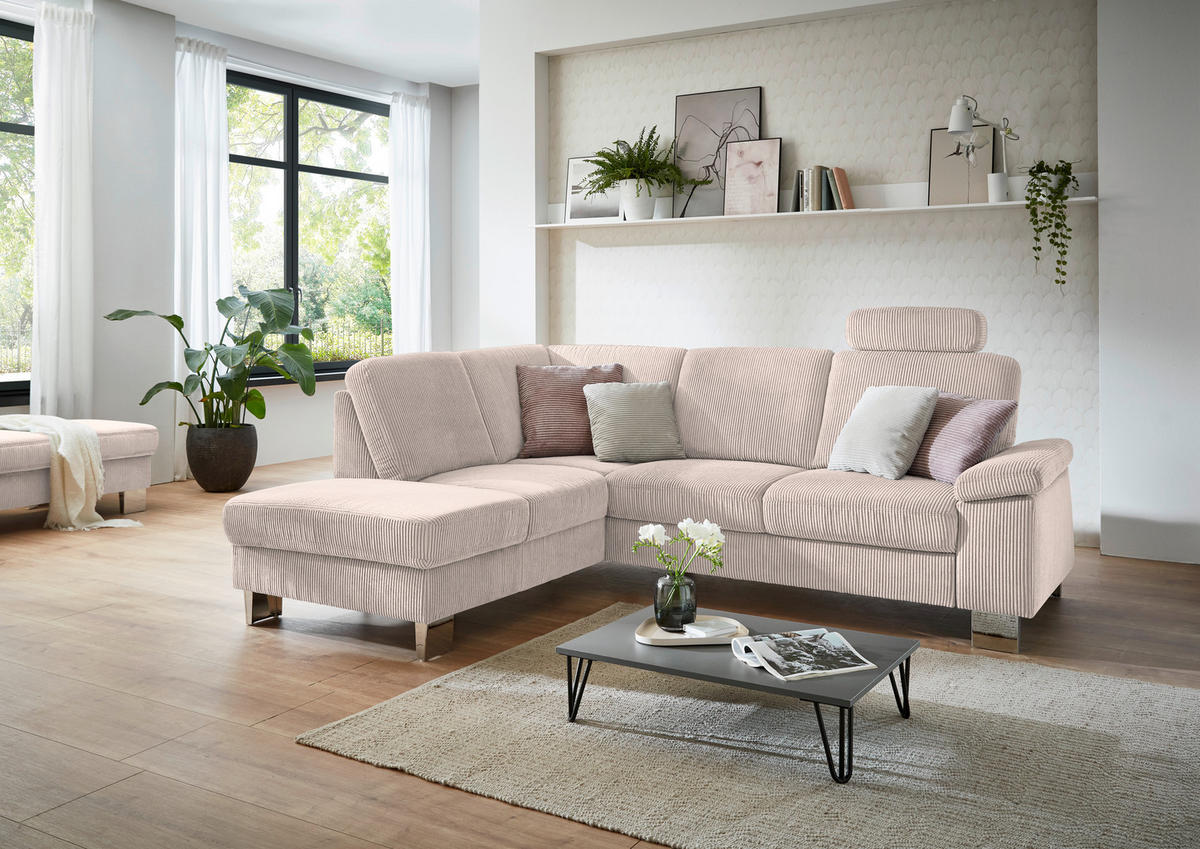 ECKSOFA  in Cord Hellbraun  200/248 cm  - Hellbraun/Edelstahlfarben, KONVENTIONELL, Textil/Metall (200/248cm) - Beldomo System