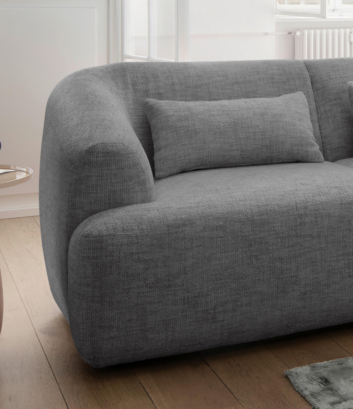 ECKSOFA in Struktur Silberfarben  - Silberfarben/Schwarz, Modern, Kunststoff/Textil (256/160cm) - Livetastic