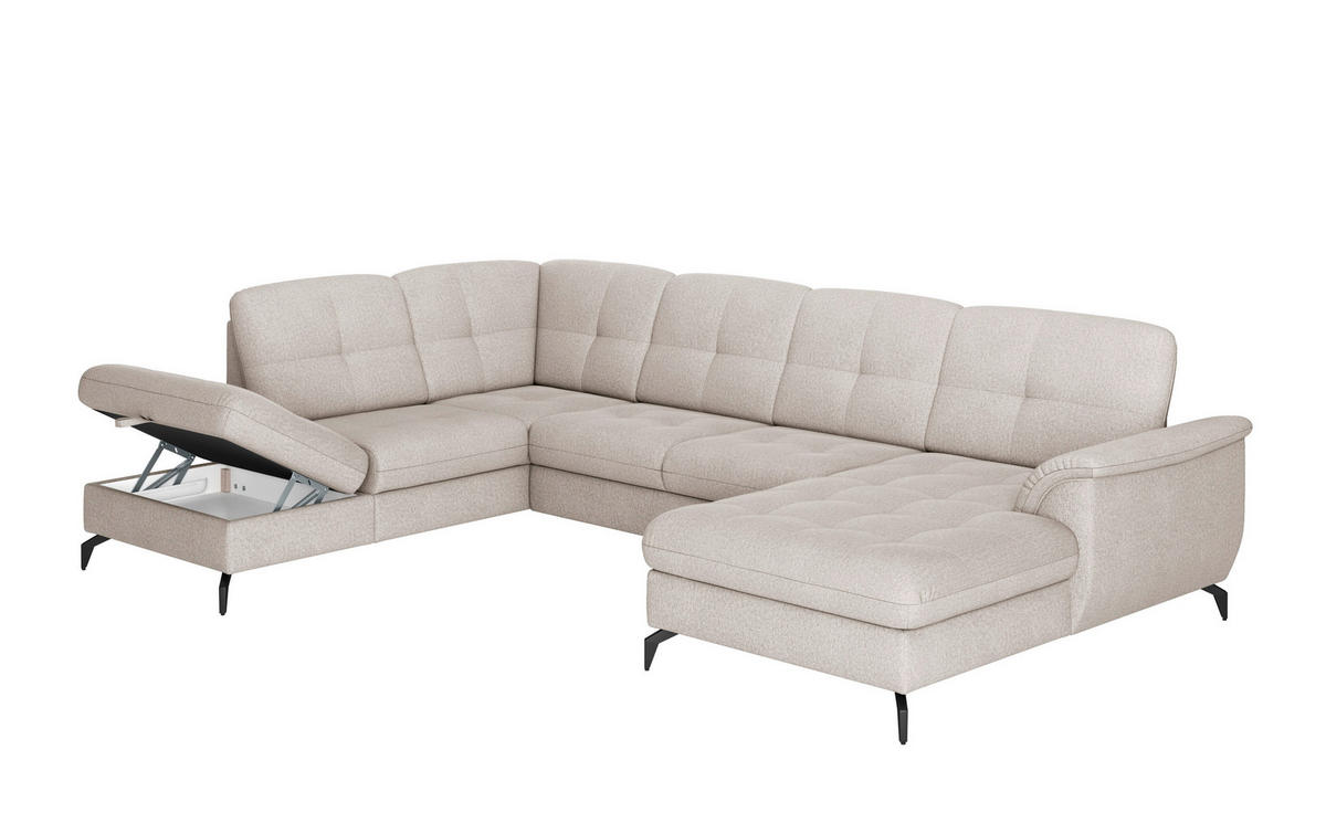 WOHNLANDSCHAFT Greige Flachgewebe  - Greige/Schwarz, MODERN, Textil/Metall (212/319/164cm) - Sit & More