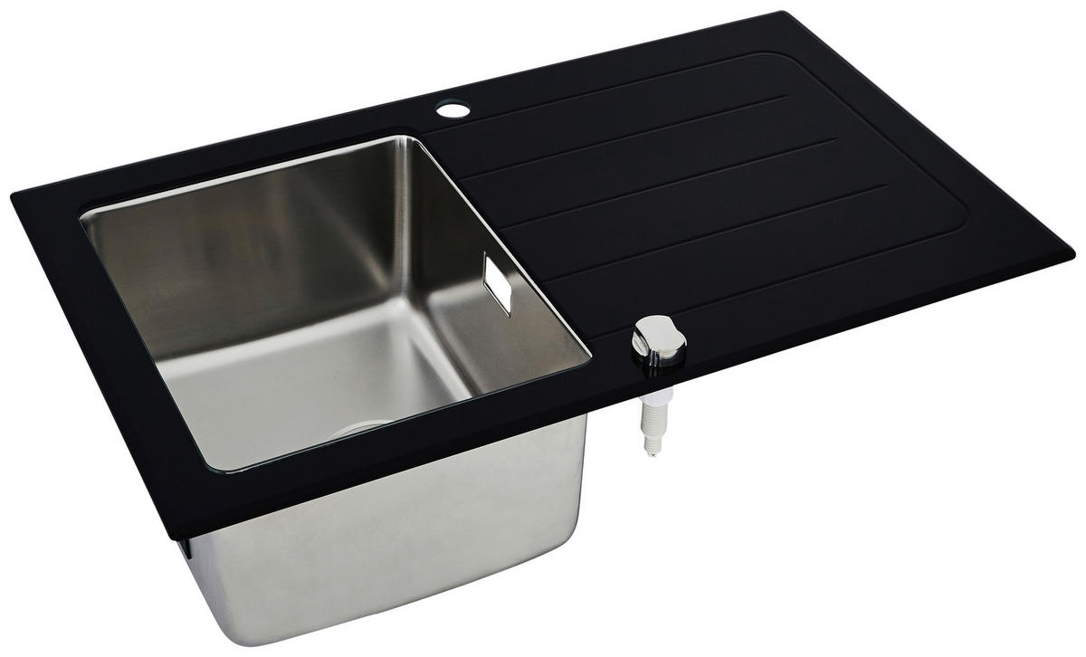 SPÜLE 1720NEWYORK86X50S  - Schwarz, Trend, Glas/Metall (86/21/50cm) - Respekta