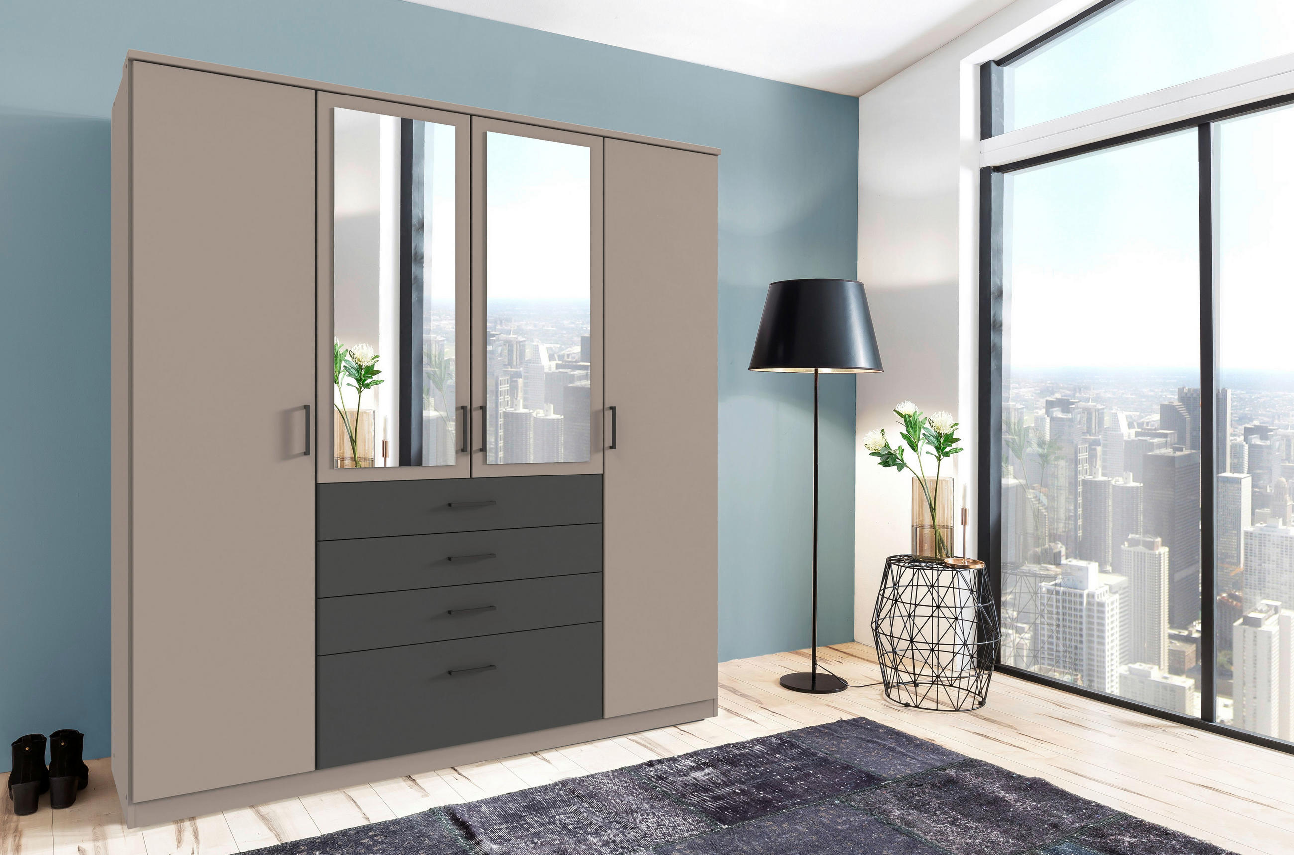 KLEIDERSCHRANK in Graphitfarben, Grau  - Schwarz/Graphitfarben, Konventionell, Glas/Holzwerkstoff (180/199/58cm) - Carryhome