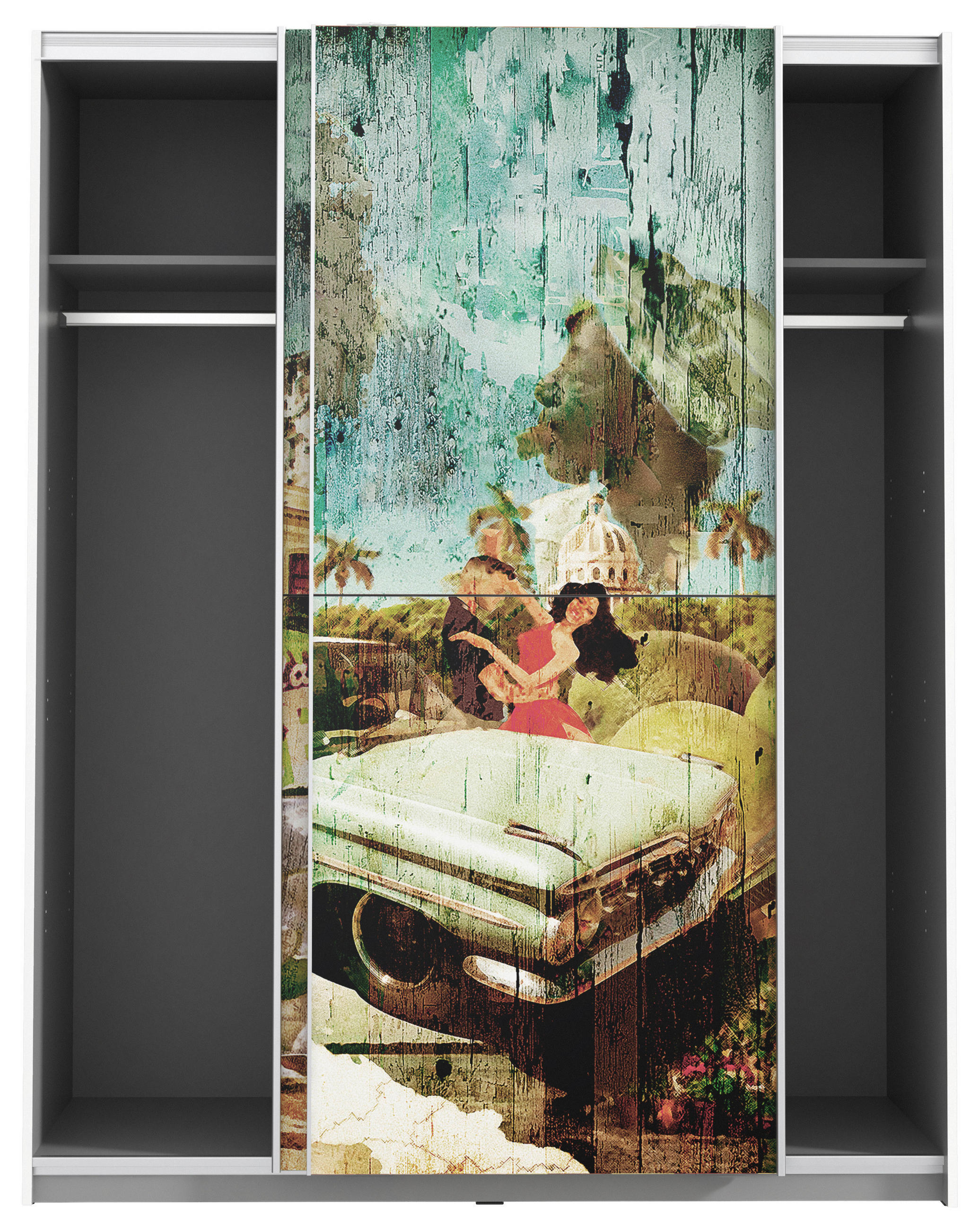 Schiebetürenschrank 2-türig Braun, Multicolor, Weiß - Eichefarben/Multicolor, MODERN, Kunststoff/Metall (170,3/190,5/61,2cm) - MID.YOU