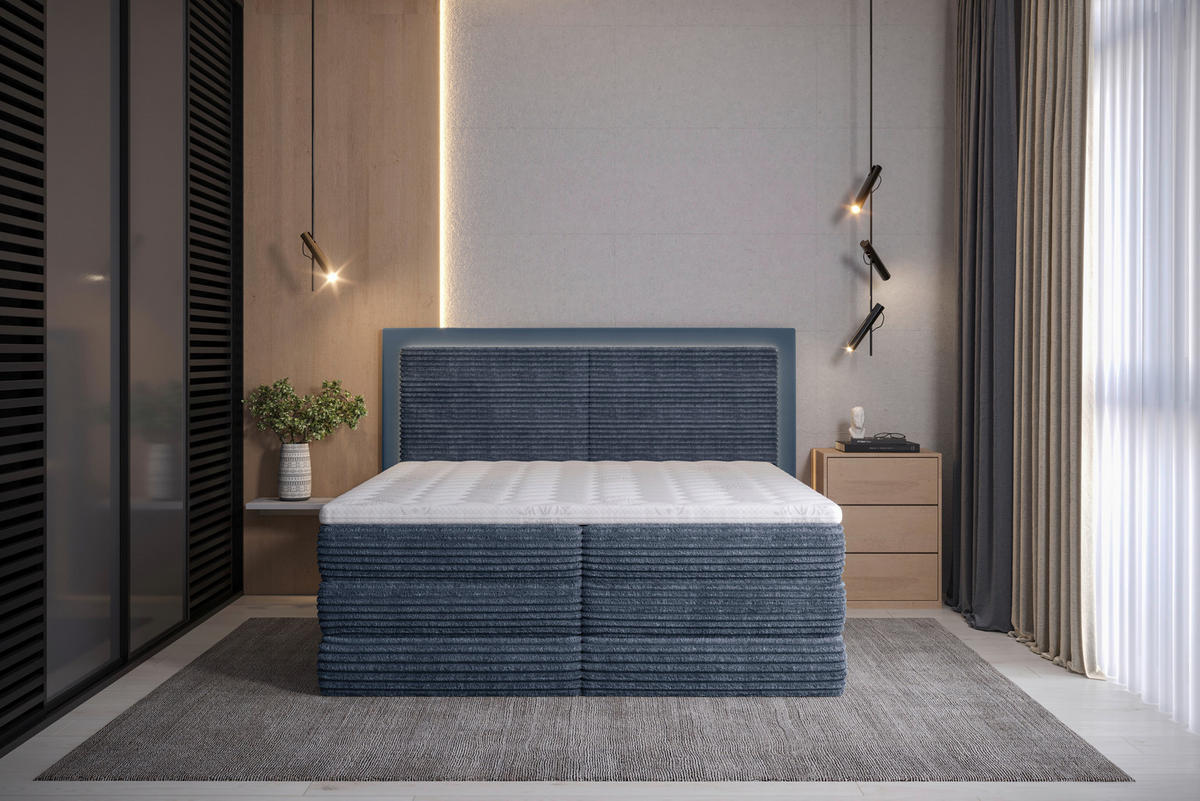 BOXSPRINGBETT 180/200 cm  in Dunkelblau  - Schwarz/Dunkelblau, Trend, Holz/Holzwerkstoff (180/200cm) - Boxxx