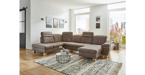 WOHNLANDSCHAFT Graubraun Mikrofaser - Wildeiche/Graubraun, KONVENTIONELL, Holz/Textil (243/343/185cm) - Voleo