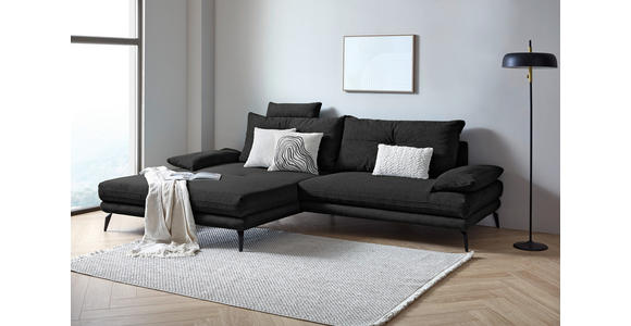 ECKSOFA Schwarz Flachgewebe  - Schwarz, Design, Textil/Metall (176/294cm) - Carryhome