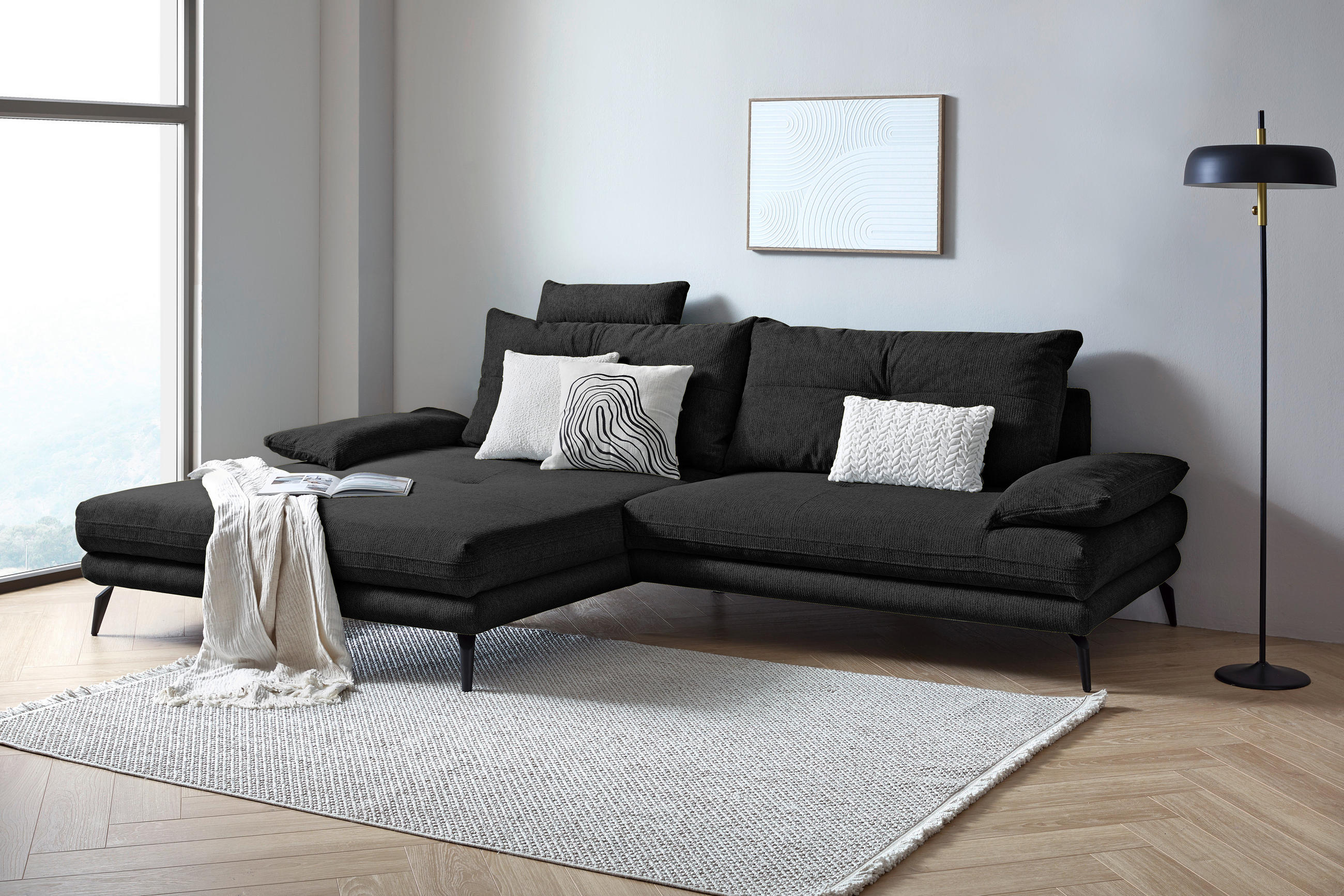 HÖRNSOFFA i flatväv svart  - svart, Design, metall/textil (176/294cm) - MID.YOU