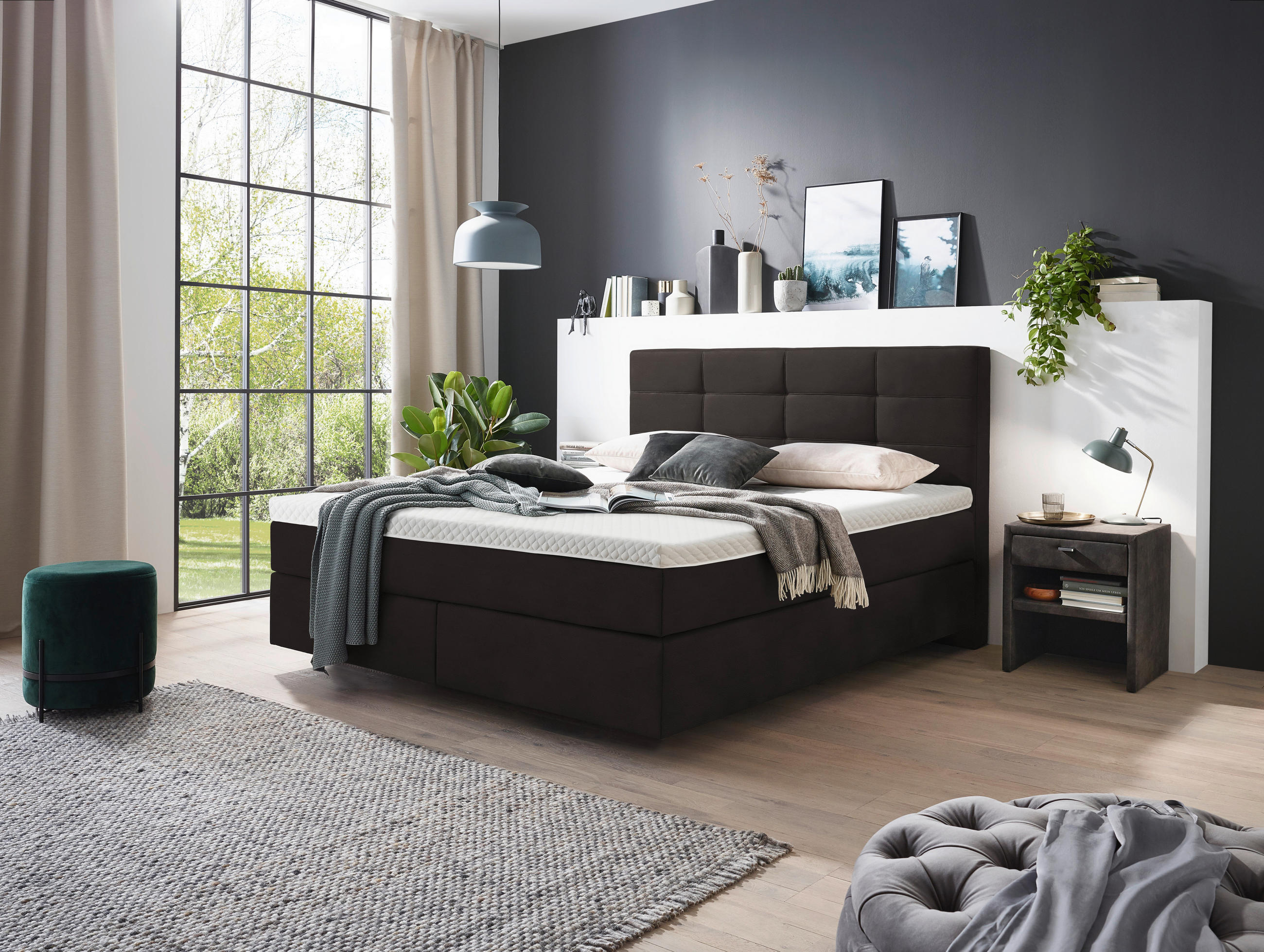 BOXSPRINGBETT 200/200 cm  in Dunkelbraun  - Chromfarben/Dunkelbraun, KONVENTIONELL, Kunststoff/Textil (200/200cm) - Voleo