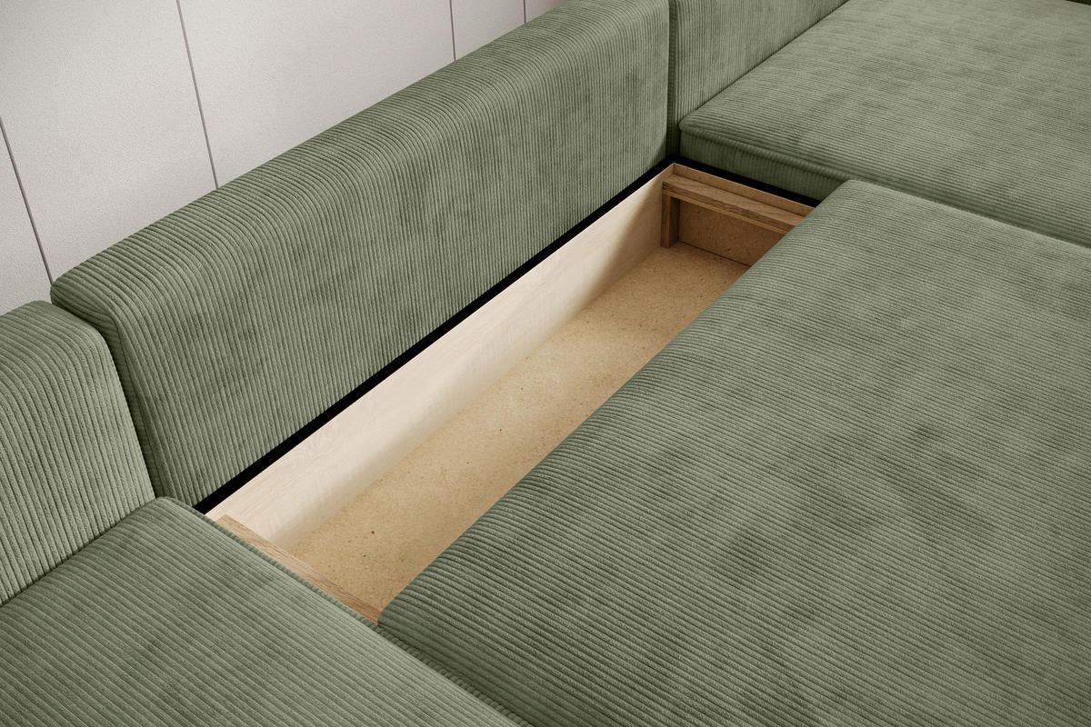 WOHNLANDSCHAFT Cord Grün  - Schwarz/Grün, Modern, Kunststoff/Textil (168/333/168cm) - Trendmanufaktur