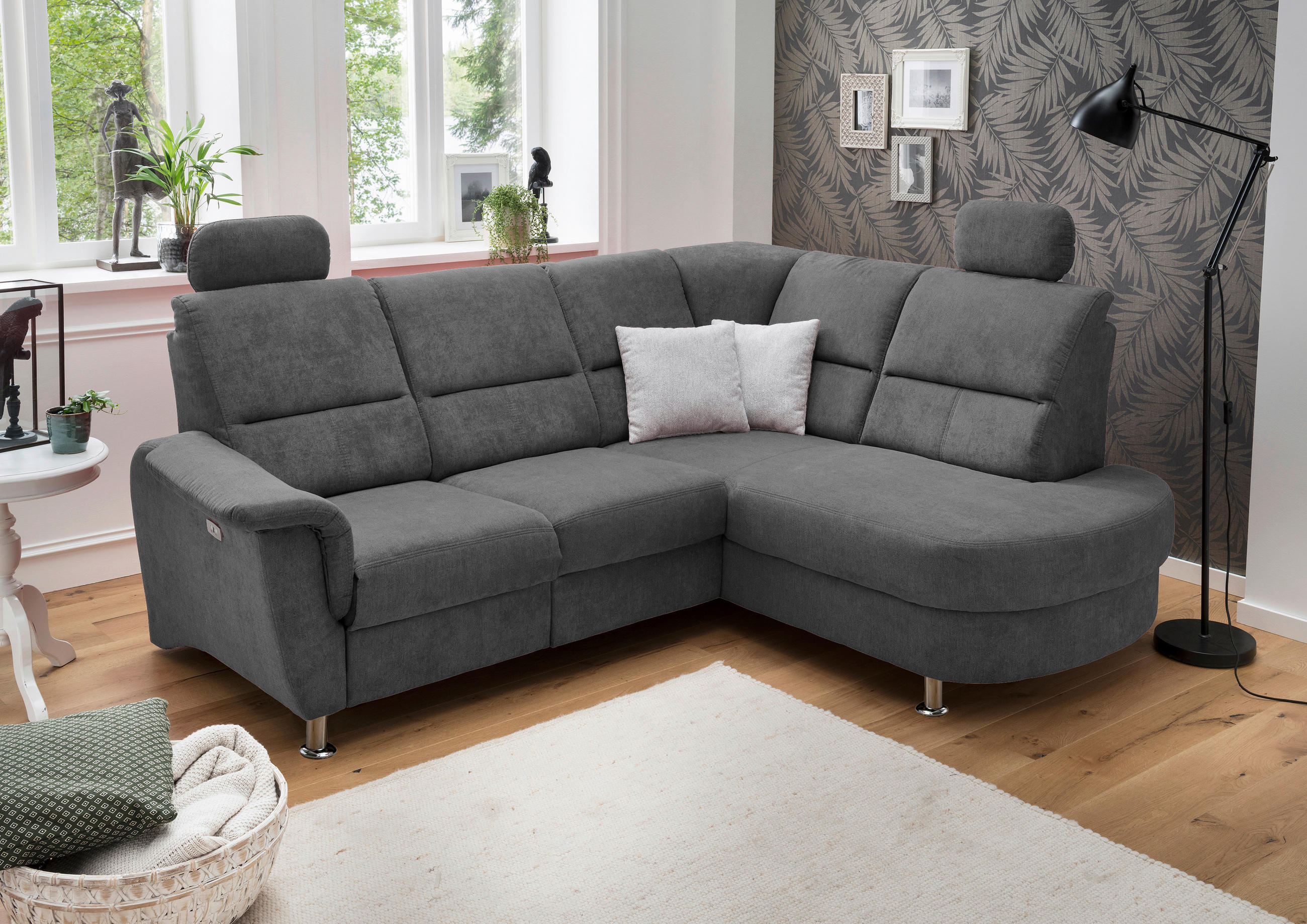 ECKSOFA Anthrazit Mikrofaser - Chromfarben/Anthrazit, KONVENTIONELL, Textil/Metall (231/184cm) - Livetastic