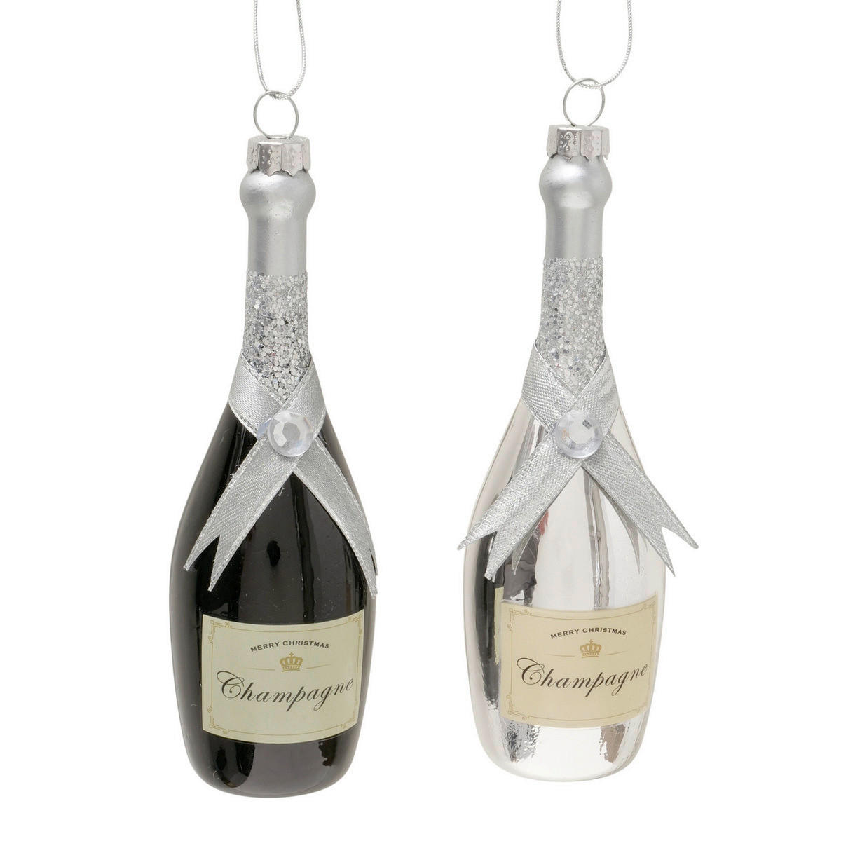 CHRISTBAUMANHÄNGER  - Silberfarben/Schwarz, Glas (4,5/4,5/14,5cm)