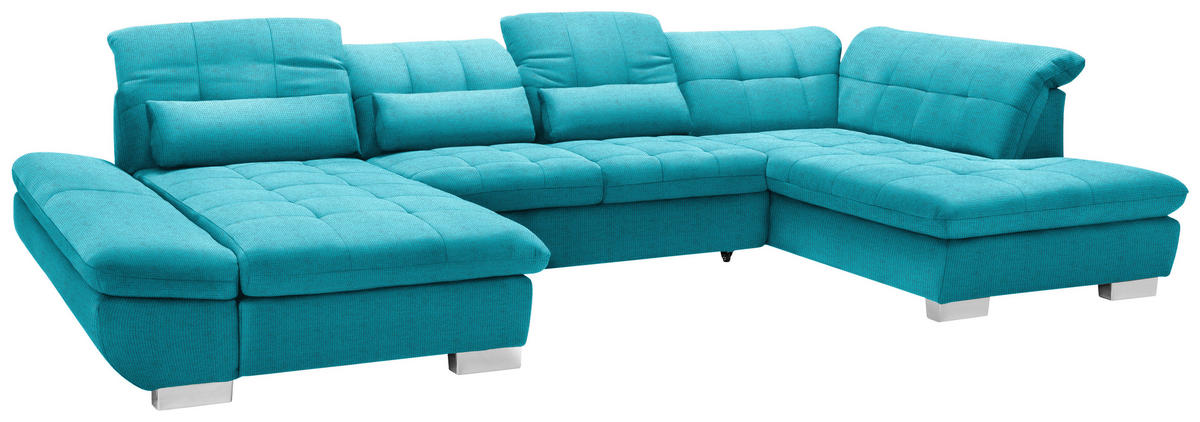 SALON PANORAMIQUE in Mikrofaser Türkis  - couleur chromée/turquoise, Design, textile/matière synthétique (204/350/211cm) - Xora