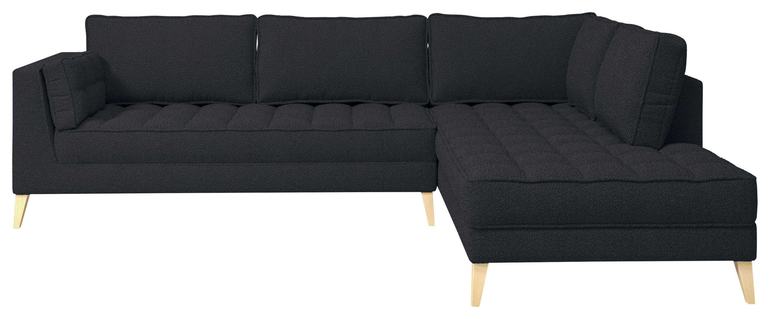 ECKSOFA in Bouclé Schwarz  - Schwarz/Naturfarben, Design, Holzwerkstoff/Textil (310/204cm) - MID.YOU