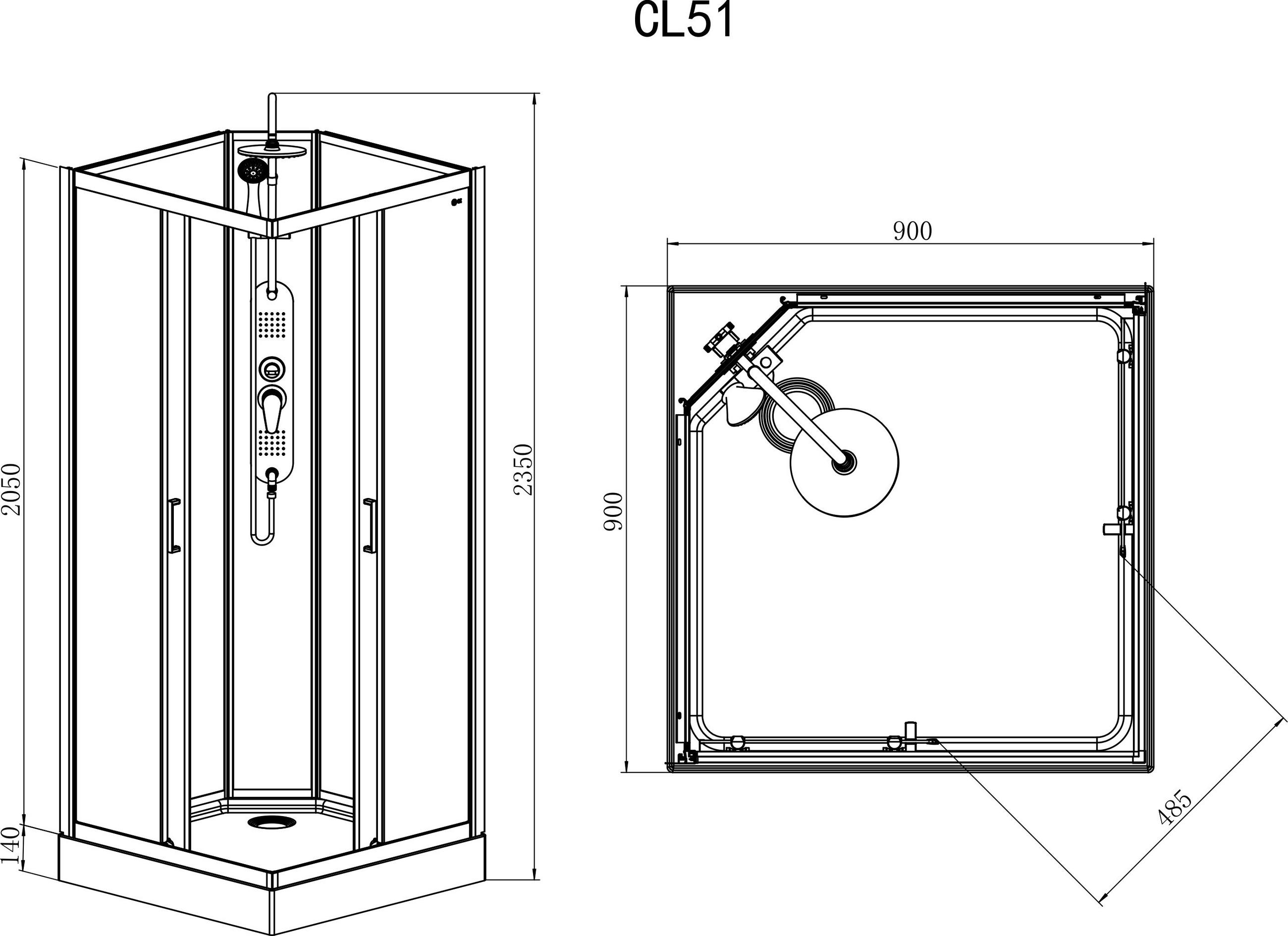 DUSCHKABINE  in Schwarz  - Schwarz, MODERN, Glas/Metall (90/90/235cm) - Sanotechnik