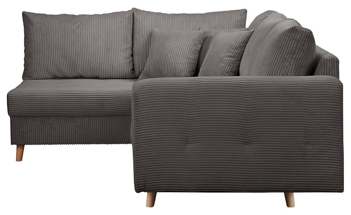 ECKSOFA inkl. Hocker Ariella Dunkelgrau Cord  - Dunkelgrau/Naturfarben, Design, Holz/Textil (161/231cm) - Livetastic