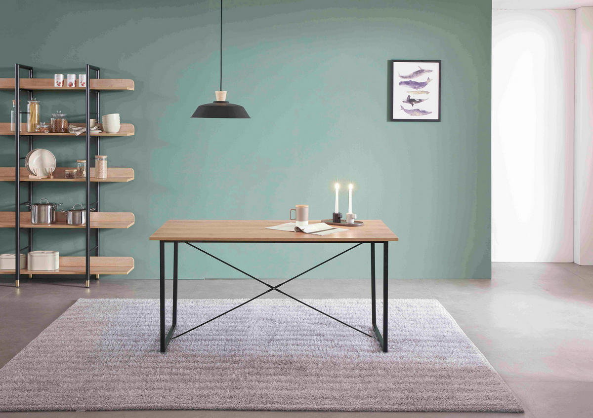 ESSTISCH rechteckig Naturfarben, Schwarz  - Schwarz/Naturfarben, Design, Holzwerkstoff/Metall (140/70/73cm) - Livetastic