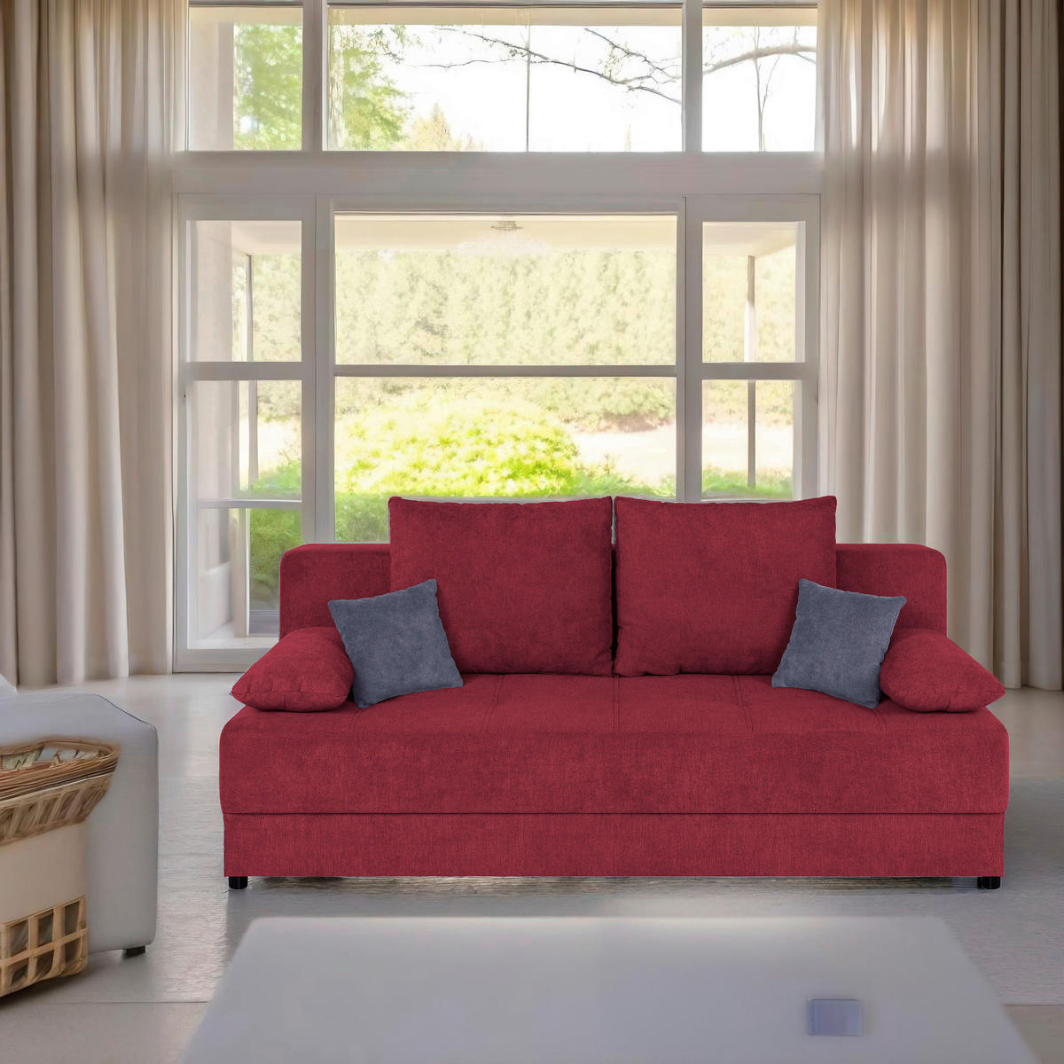 SCHLAFSOFA  mit Liegefunktion, Rücken echt Beere  - Beere/Schwarz, Design, Kunststoff/Textil (200/90/103cm) - P & B