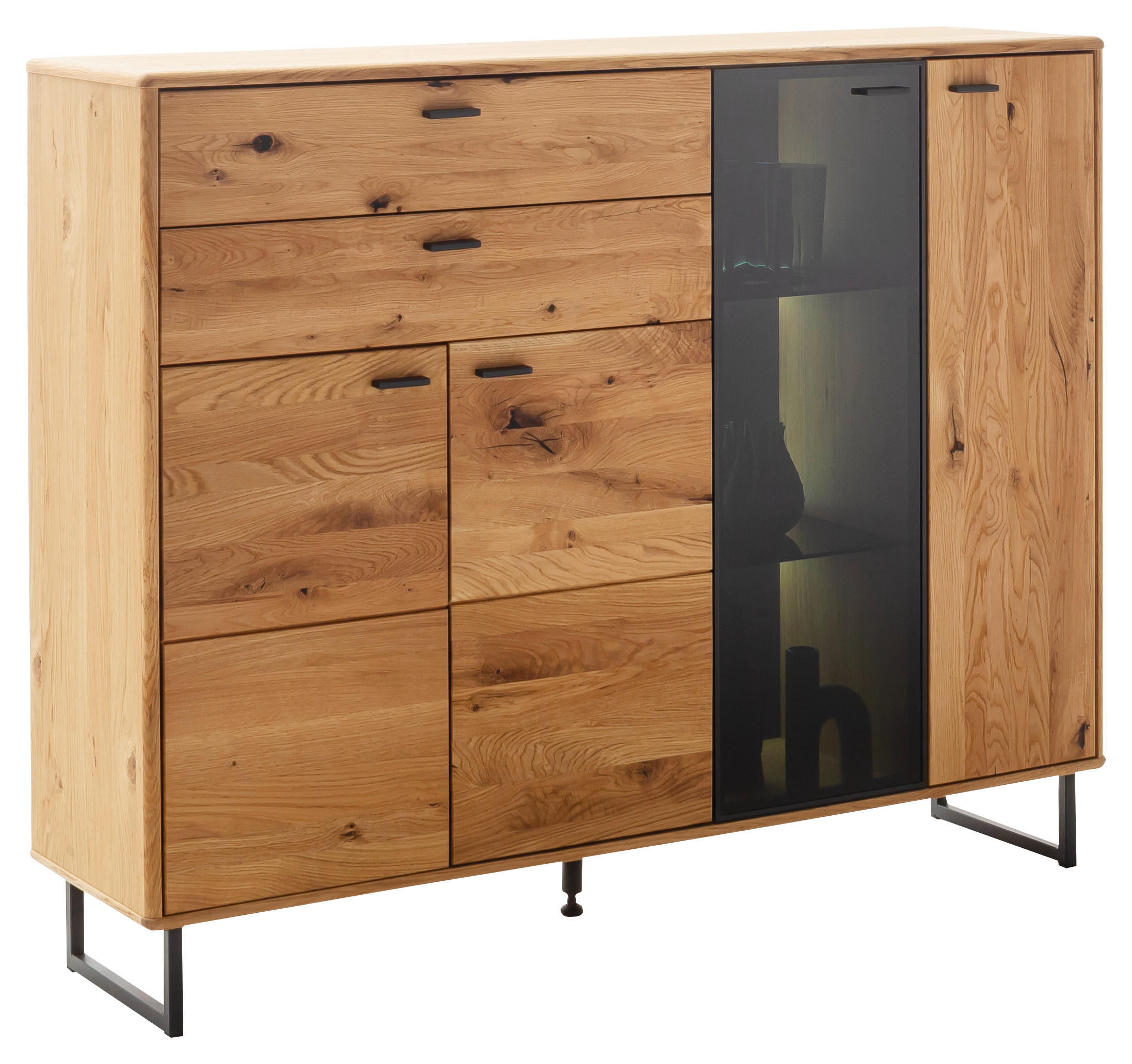 HIGHBOARD  in 149/119/37 cm  - Wildeiche/Anthrazit, Design, Glas/Holz (149/119/37cm) - MID.YOU