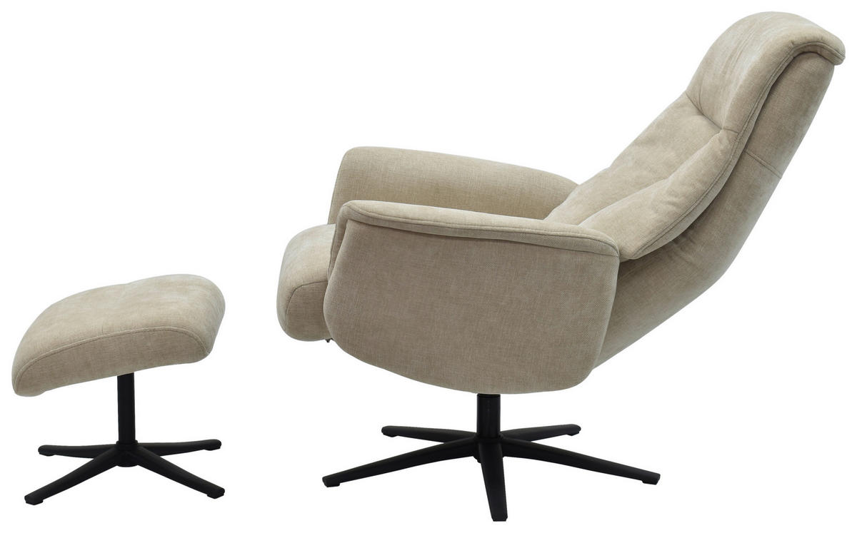 RELAXSESSELSET RELAVO Webstoff Hocker    - Beige/Schwarz, Design, Textil/Metall (72/109/86/111/81cm) - Livetastic