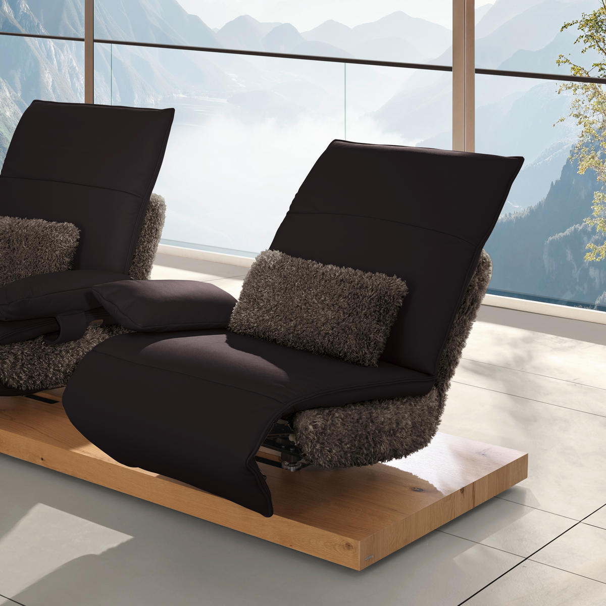 2-SITZER-SOFA  in Hochflor Echtleder Dunkelbraun  - Dunkelbraun/Schwarz, Design, Leder/Holz (240/65/104cm) - Koinor