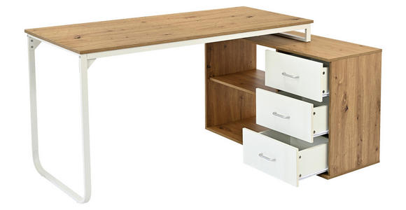 ECKSCHREIBTISCH 156/100/75 cm Silberfarben, Weiß, Eiche Artisan  - Silberfarben/Weiß, Design, Holzwerkstoff/Metall (156/100/75cm) - Carryhome