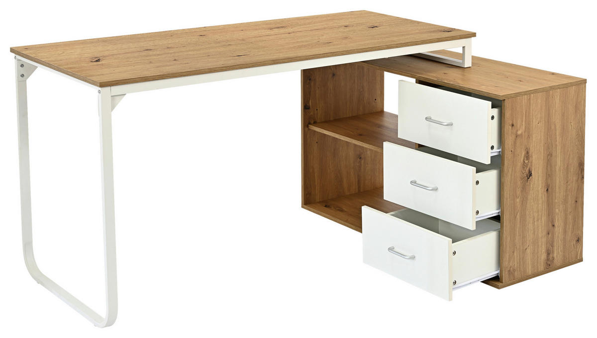ECKSCHREIBTISCH 156/100/75 cm  in Silberfarben, Weiß, Eiche Artisan  - Silberfarben/Weiß, Design, Holzwerkstoff/Metall (156/100/75cm) - Carryhome
