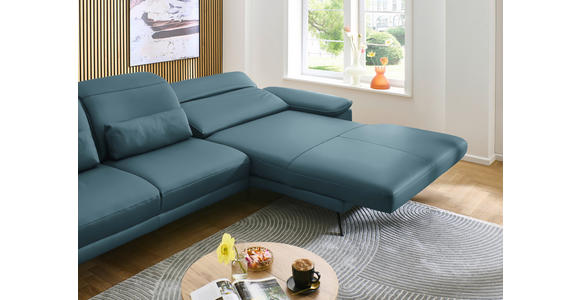 ECKSOFA in Echtleder Blau  - Blau/Schwarz, Design, Leder/Metall (332/193cm) - Dieter Knoll