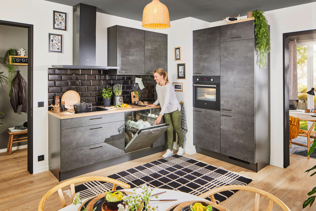 ECKKÜCHE 220/120 cm  in Graphitfarben  - Schwarz/Graphitfarben, Design, Holzwerkstoff/Metall (220/120cm) - Xora