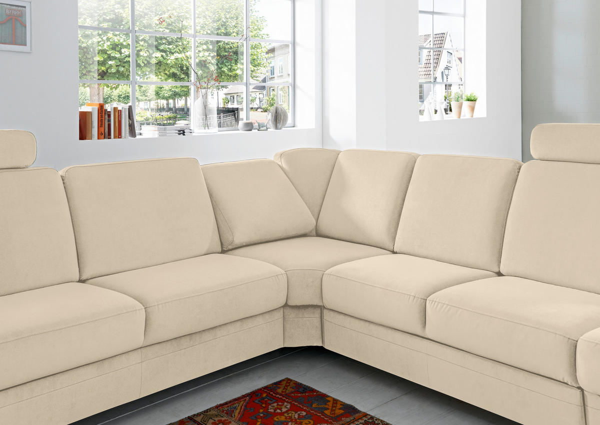 ECKSOFA in Flachgewebe Sandfarben  - Sandfarben/Alufarben, Konventionell, Textil/Metall (269/287cm) - Beldomo System