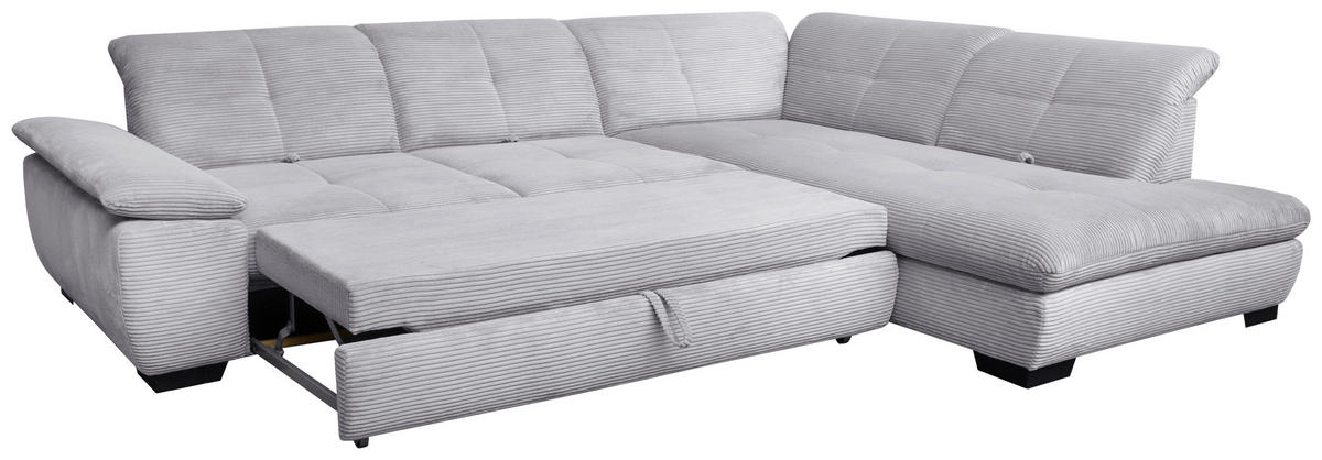 ECKSOFA in Cord Hellgrau  313/242 cm  - Hellgrau/Schwarz, Design, Textil/Metall (313/242cm) - Xora
