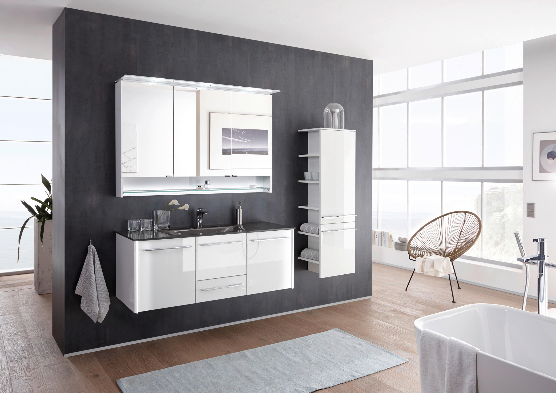 BADEZIMMER  in 132 cm  - Chromfarben/Weiß Hochglanz, Design, Glas/Holzwerkstoff (132cm) - Leonardo Living