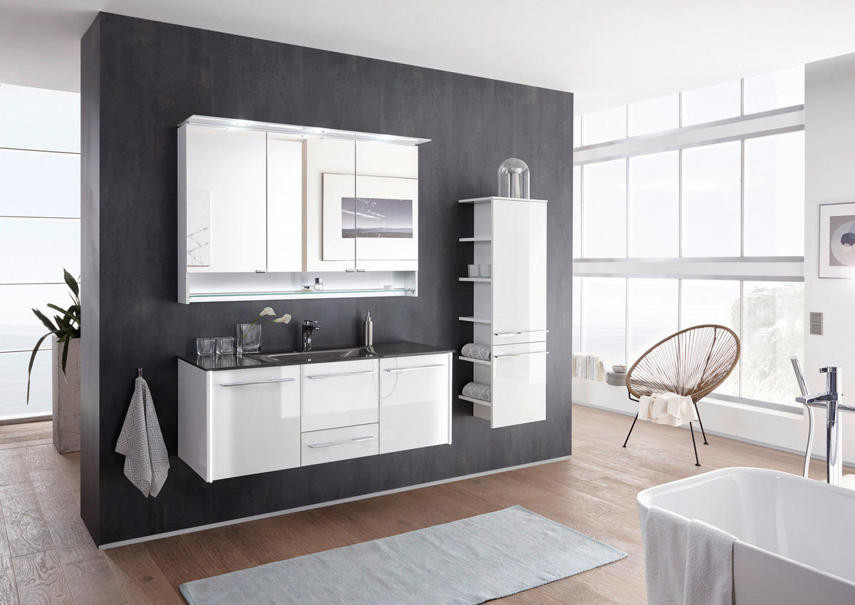 MIDISCHRANK 42,5/133,2/33 cm  - Chromfarben/Weiß Hochglanz, Design, Glas/Holzwerkstoff (42,5/133,2/33cm) - Leonardo Living