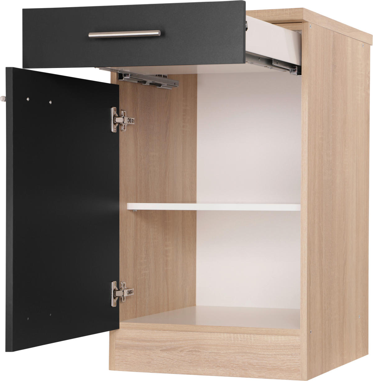 KÜCHENUNTERSCHRANK 50/84,8/60 cm  in Schwarz, Eichefarben  - Eichefarben/Silberfarben, Basics, Holzwerkstoff/Metall (50/84,8/60cm) - Respekta