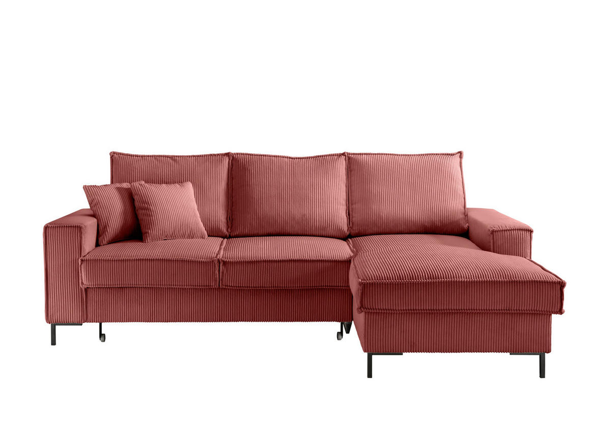 ECKSOFA Koralle Cord  - Koralle/Schwarz, MODERN, Textil/Metall (240/150cm) - Livetastic